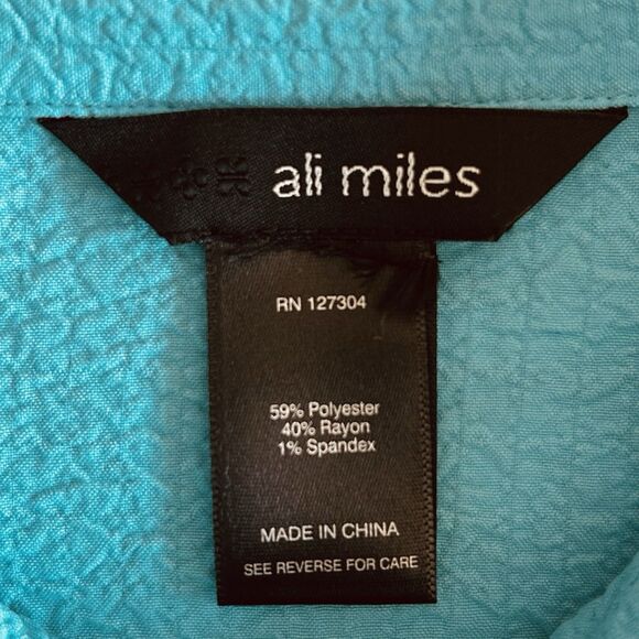 Ali Miles Blouse Women 3X Turquoise Texturd Lagenlook Comfy Classic Asymmetrical - Picture 3 of 14